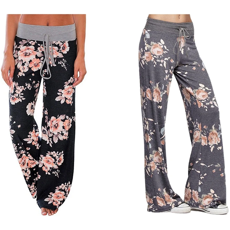 

2X Women Trousers Wide Leg Pant High Waist Sweatpants Baggy Pants Size XXL Black/Dark Gray