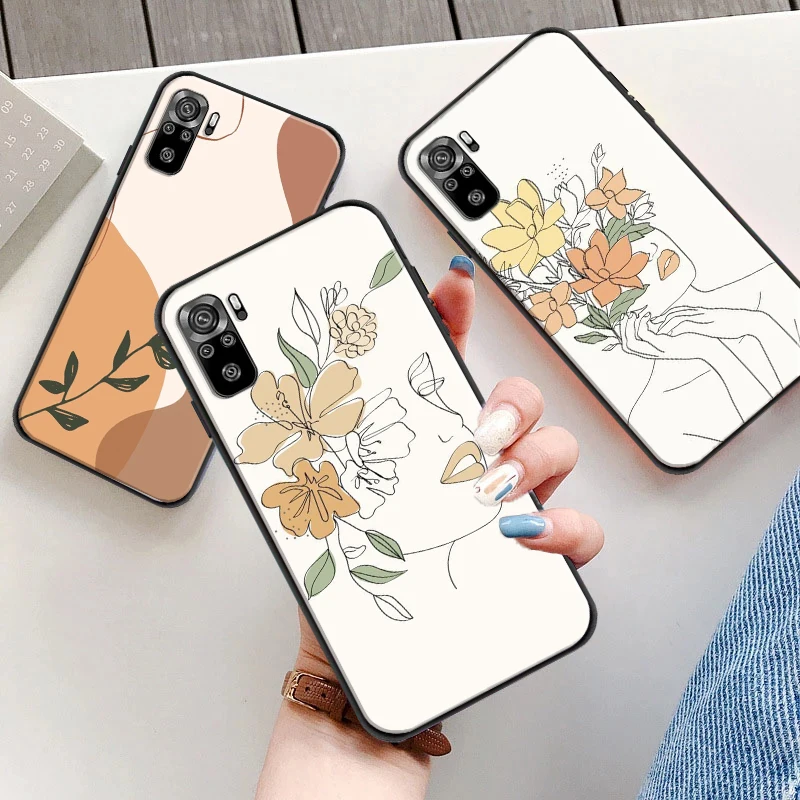 

Abstract Art Line Flower Girl Soft TPU Phone Case For Xiaomi Redmi 9 9i 9AT 9T 9A 9C 10X 4G 5G Note 10 10T 5G Coque Black Cover