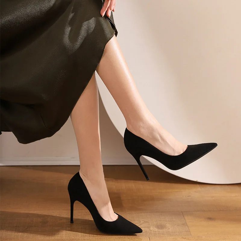 

High heels women's new fashion all-match single shoes stiletto pointed toe shallow mouth simple suede sandals Banquet shoes