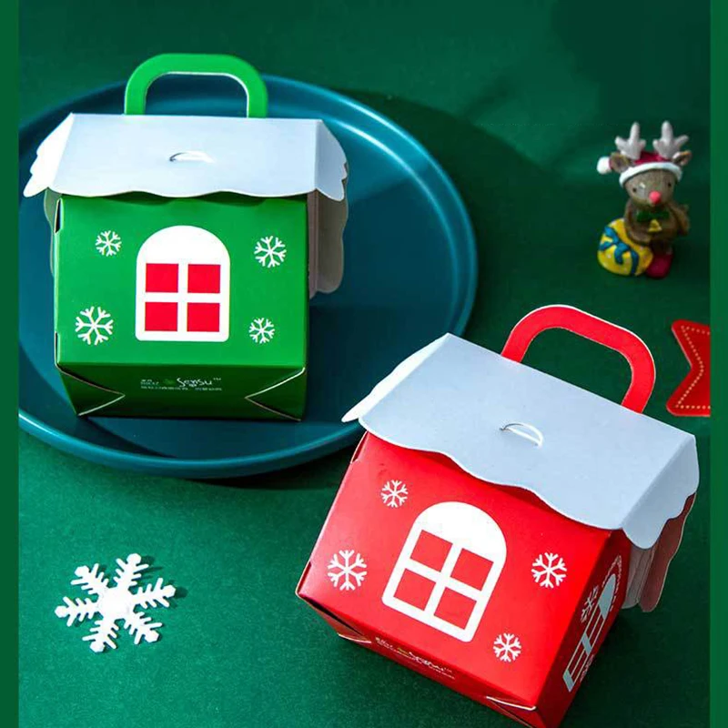 

6pcs Christmas House Shape Candy Box Gift Bags Xmas DIY Cookie Candy Packaging Boxes Party Decoration Christmas Tree Pendants