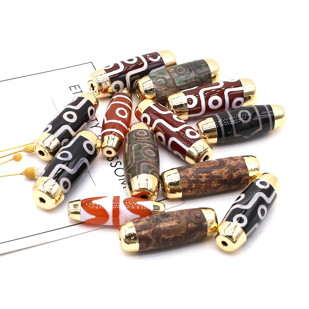 Тибетский Dzi, природный камень, искусственный Агат, свободный Бисер для женщин, изготовление ювелирных изделий своими руками, аксессуары для ожерелья 14x40 мм, отверстие 3 мм