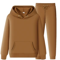 new men women tracksuit hoodies casual solid color thick pullover and long pant 2 piece set men autumn fleece jogger sports suit
