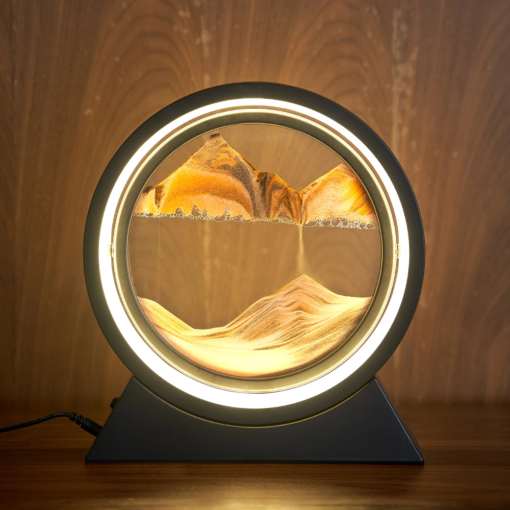 

Nordic Home Decor Moving Sand Art Picture Round Glass 3D Hourglass Deep Sea Sandscape In Motion Display Flowing Sand Frame Gift