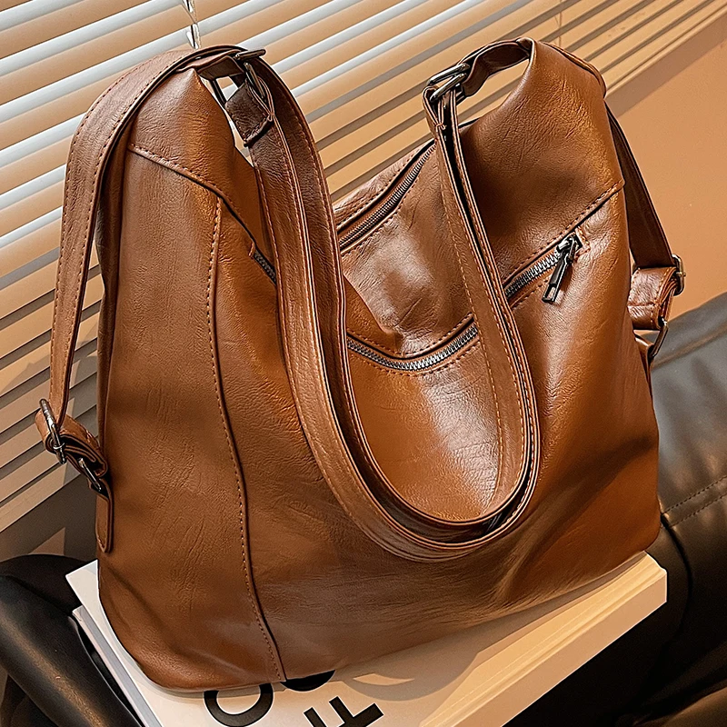 

Women's Brown Commuter Handbag Large Capacity Multifunction Sweethearts Backpacks Pu Leather Female Aesthetic Roomy Shoulder Bag
