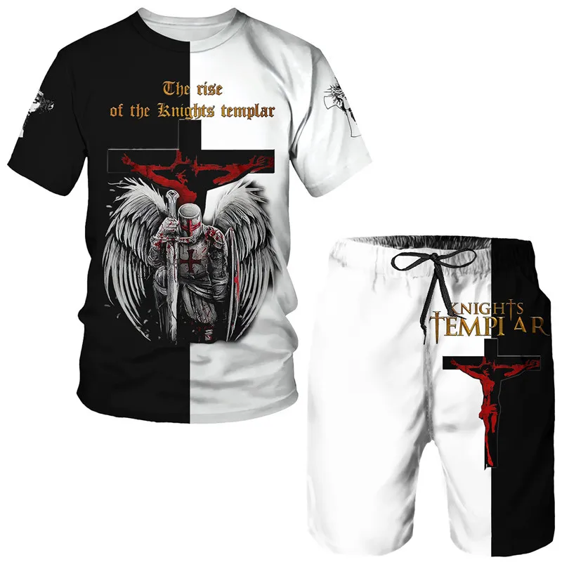 Костюм мужской летний с 3D-принтом рыцарей футболка и шорты коротким рукавом