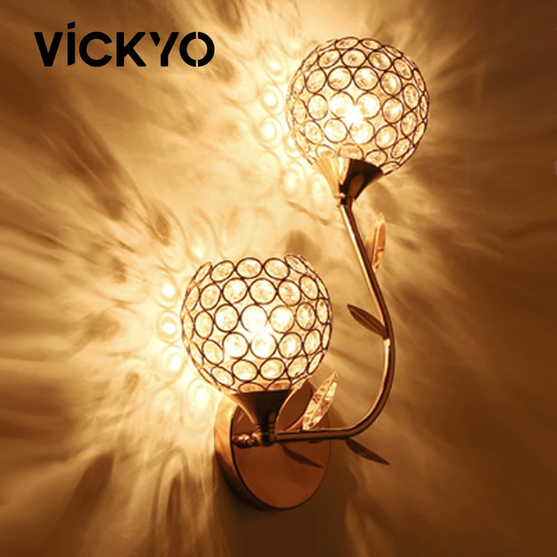 

VICKYO Creative Single Head E27 Wall Light Sconces Modern Gold Crystal Wall Lamp For Bedroom Living Room Aisle Stairs Beside Bar