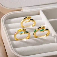 color enamel snake ring for women vintage punk bamboo snake rings zircon eye adjustable open rings jewelry bff gift bijoux femme