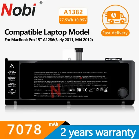 Аккумулятор NOBI A1382 для ноутбука Apple MacBook Pro, 15 дюймов, A1286, 2011, 2012, версия MC721, MC723, MC847, MD318, MD322, MD103, MD104, бесплатные инструменты