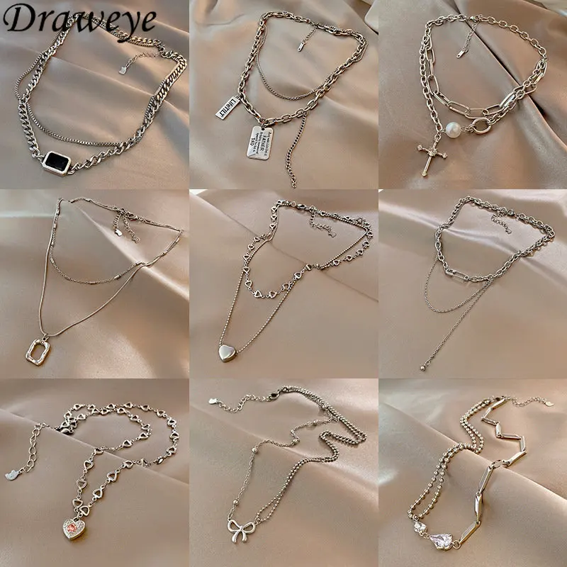

Draweye simple fashion necklaces for women metal geometric sweater chains vintage punk style pendant necklace all match