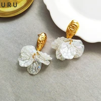 fashion jewelry s925 needle flower earrings popular elegant design high quality brass golden color petal drop earrings for women