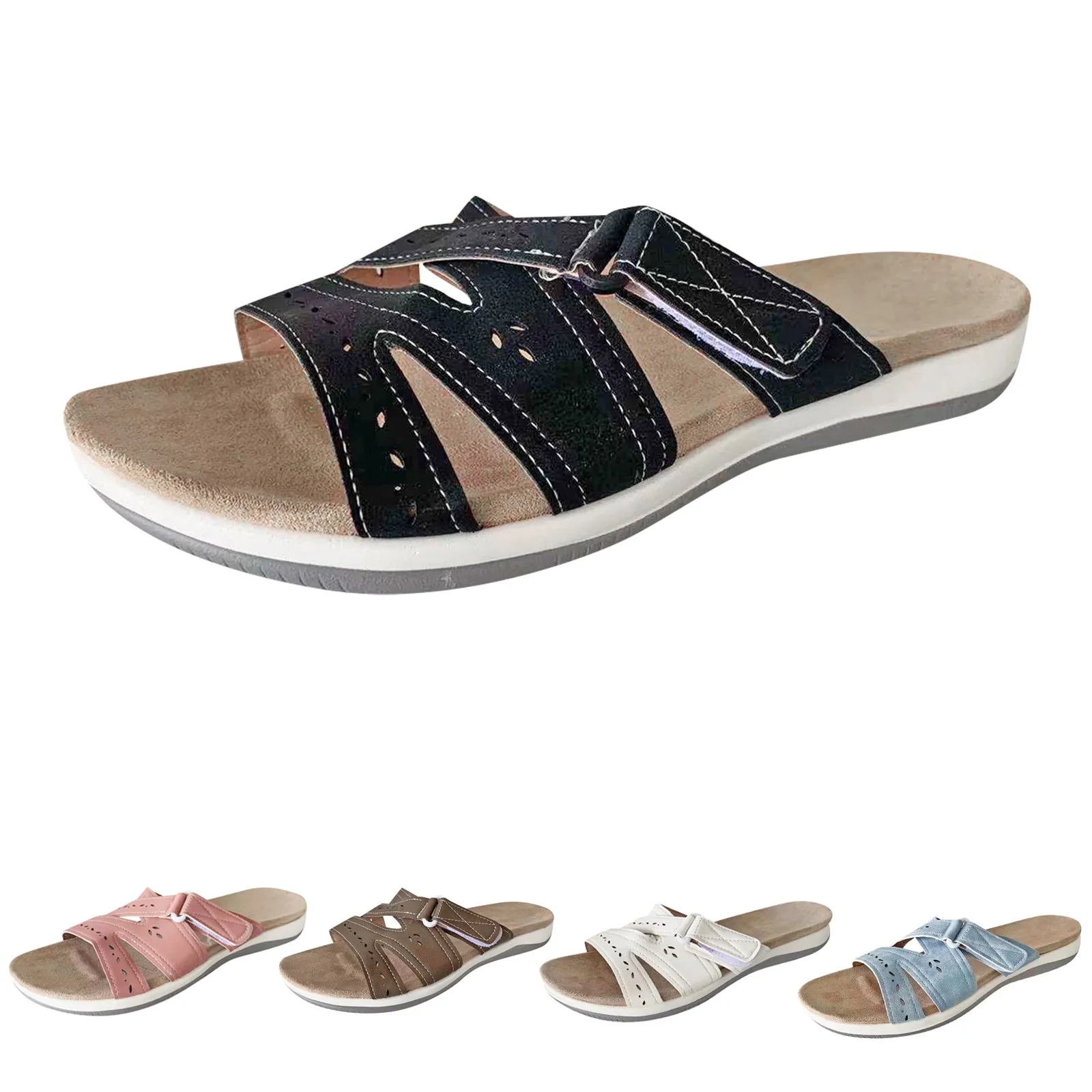 

2022 Summer Women's Sandals Slippers Casual Platform Wedge Heel Roman Hollow Thick One-word Shoes Lady Outdoor Beachwear Slipper