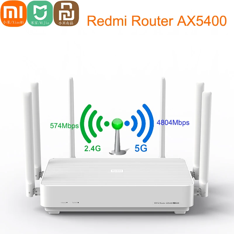 

Xiaomi Redmi Wifi AX5400 Router Mesh System WiFi 6 Plus 4K QAM 160MHz High Bandwidth 512MB Memory for Home Work With Mijia App