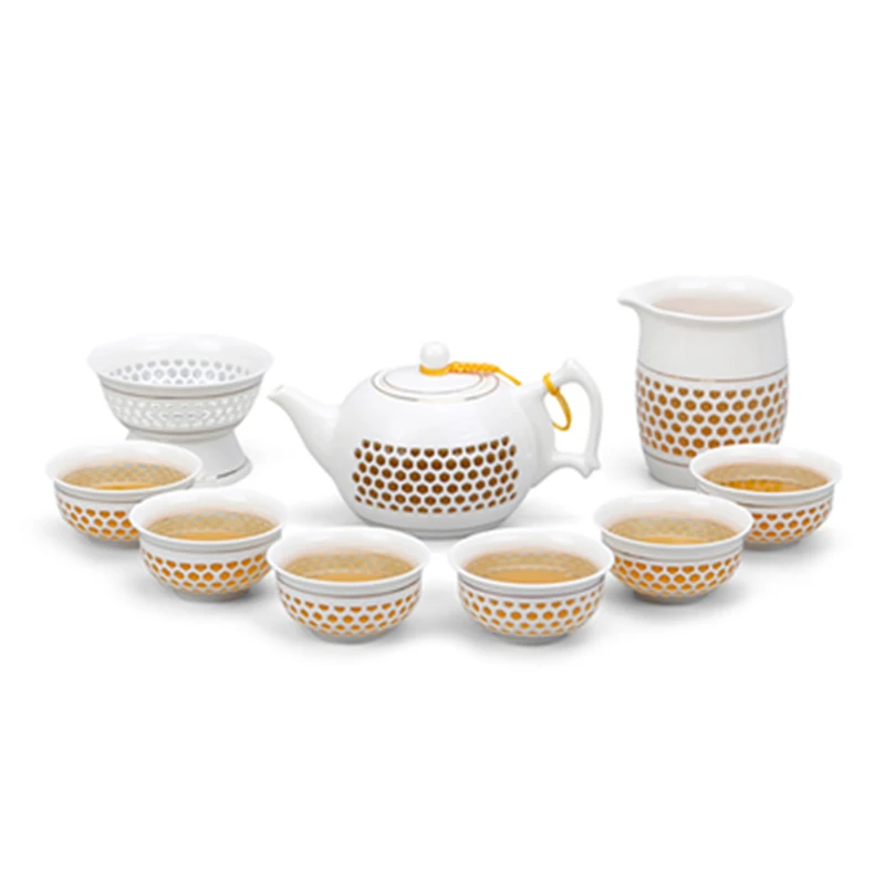 

Chinese blue and white porcelain exquisite tea set ceramic set kung fu tea set honeycomb hollow teapot cup cover bowl tea travel