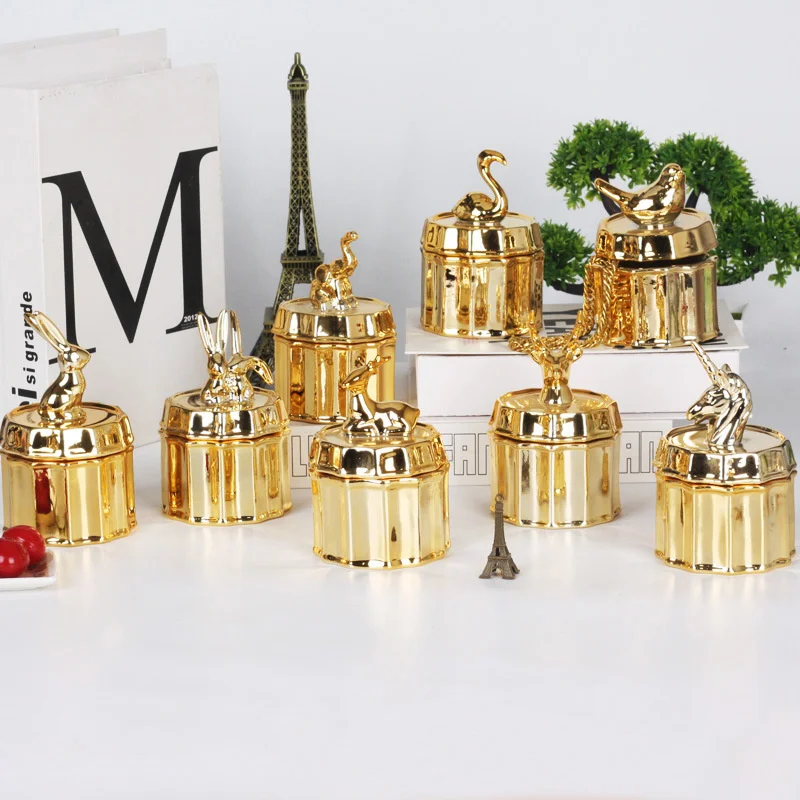 

Скандинавская банка для хранения, керамическая шкатулка для драгоценностей с гальваническим покрытием, креативная шкатулка для ювелирных ...