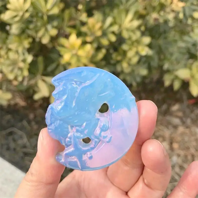 Натуральный Синий Опалит Луна Единорог кристалл резьба животное Исцеление
