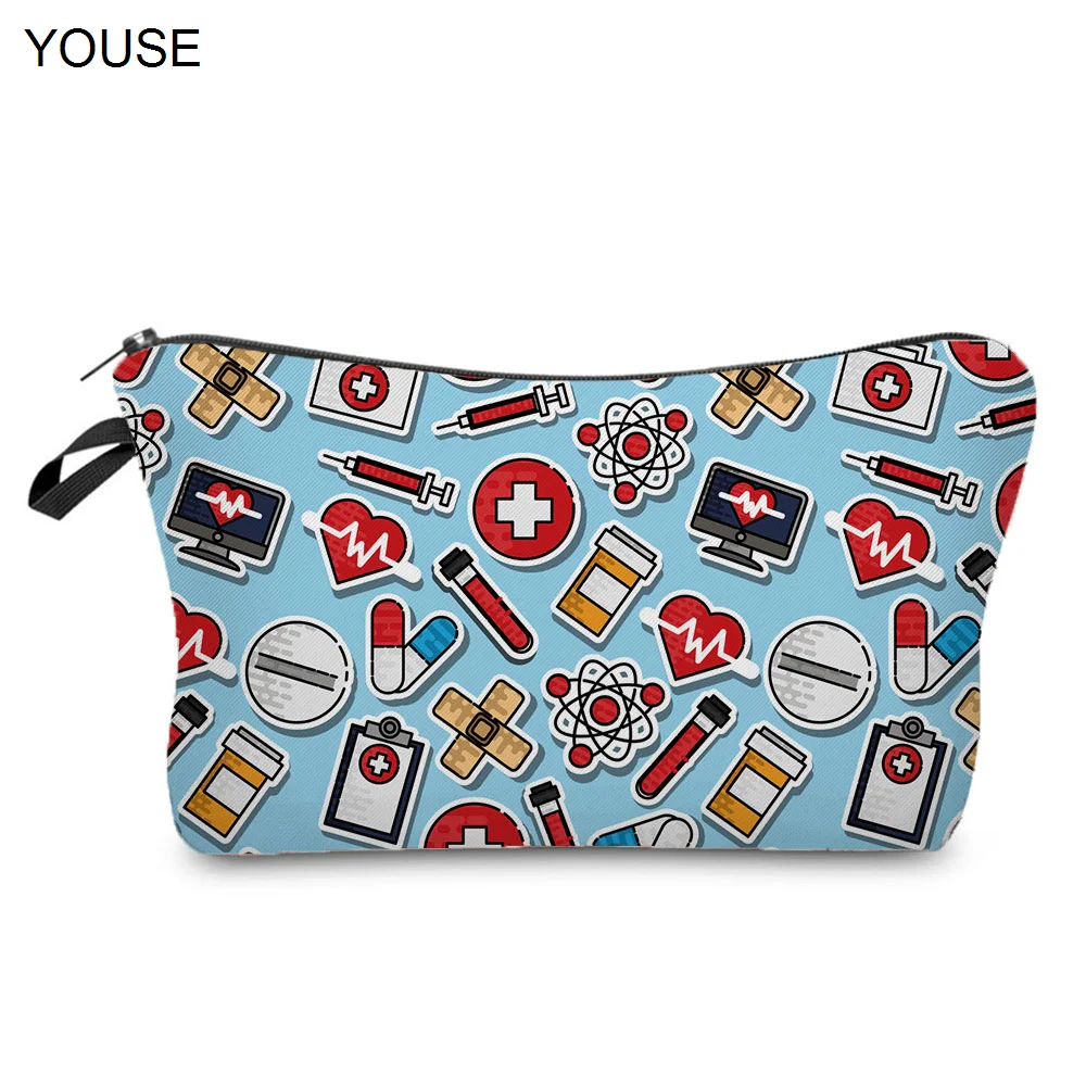 

Electrocardiogram Medicament Print Blue Makeup Bag Fashion Cosmetic Bags Hot Sale Women's Bag High Quality Portable Pencil Cases