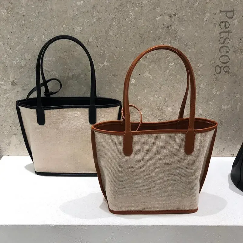 

Women's Handbags Vintage Canvas Pu Leather Stitched Shoulder Bag Fashion Trend Large Capacity Female Shopping Tote With Purse