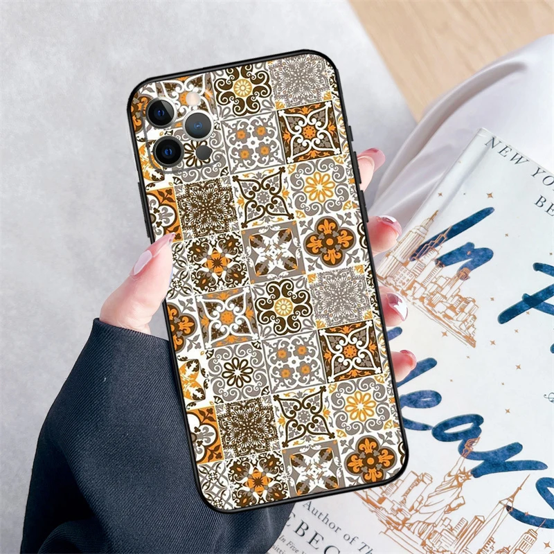 Фото Эстетический чехол для телефона в стиле бохо с мозаикой для iPhone 16 Pro Max 11 12 13 Mini 14 15 Pro Max XR 15 16 Plus 16e Cover Coque №5