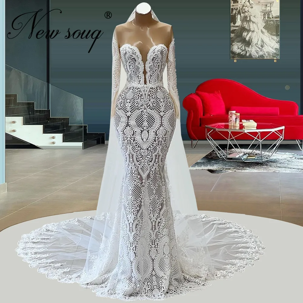 Haute Couture Mermaid Lace Bride Dresses Vestidos De Noiva 2022 Fashion Dubai African Wedding Dress With Veil Long Bridal Gowns