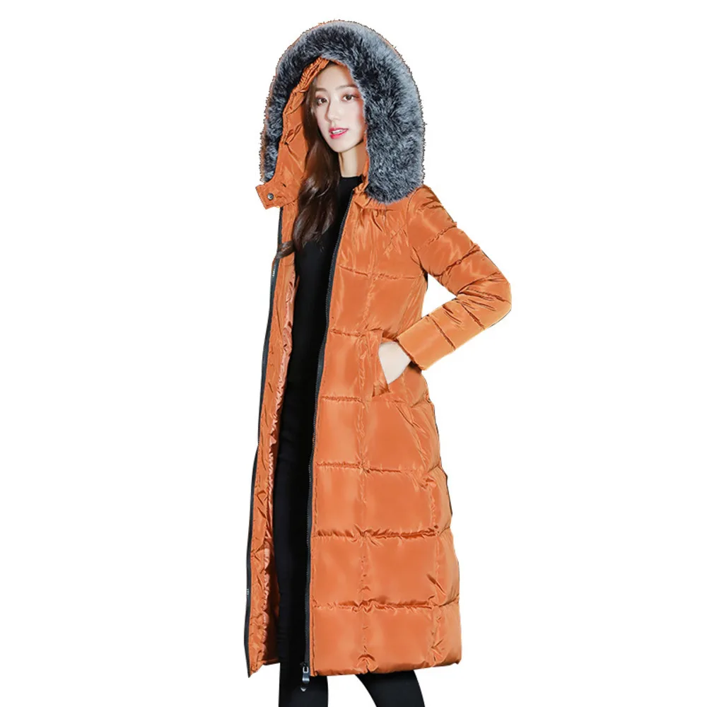 Cotton padded lengthened style 2021 autumn and winter new wool collar Korean loose