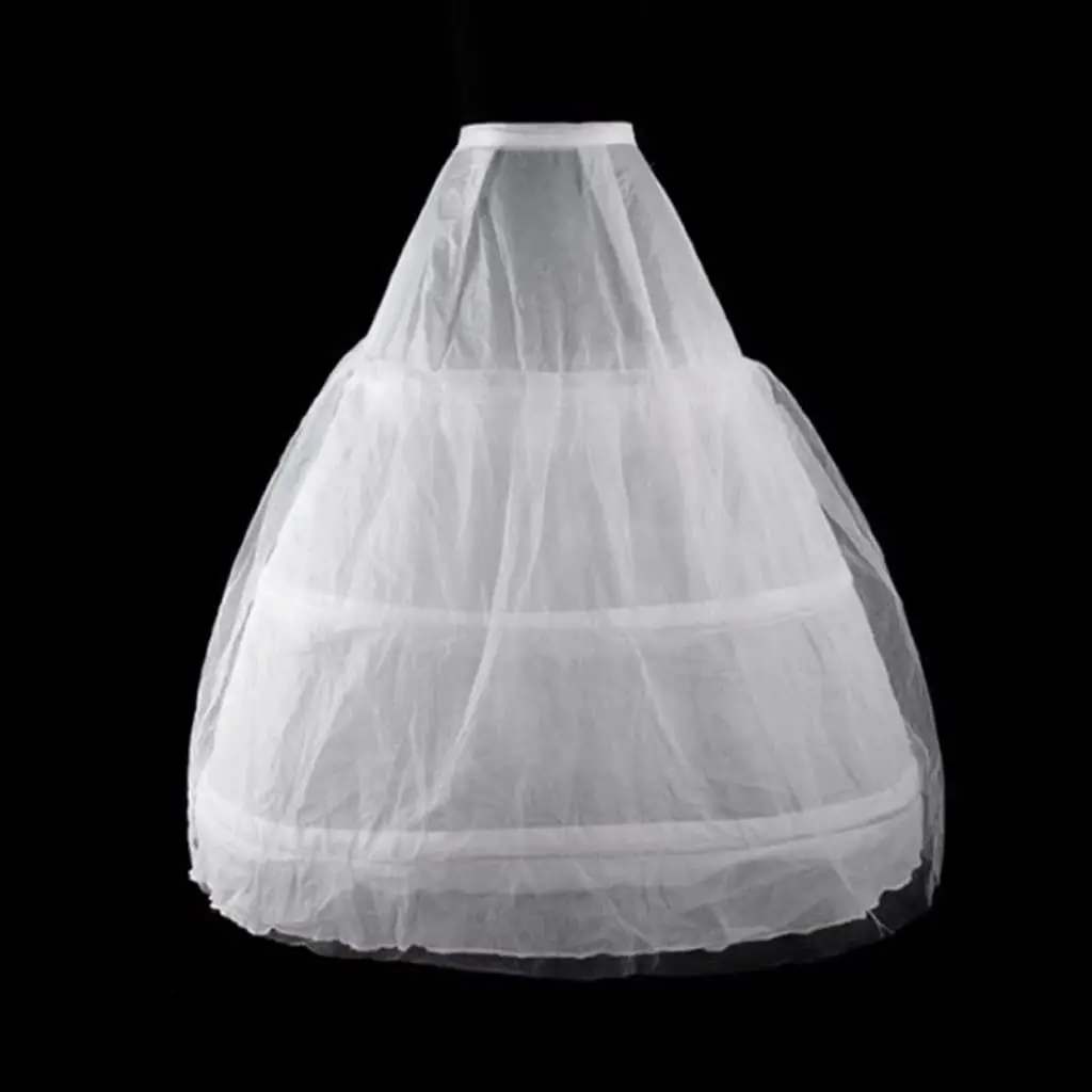 

Womens 2 Layers Mesh 3 Hoops White Wedding Gridal Gown Dress Petticoat Elastic Waistband Drawstring A-Line Underskirt Crinoline