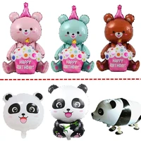 cheap 1pc baby shower game toy balloons cute anime 4d little bear panda foil balloons childrens birthday party photo decoration