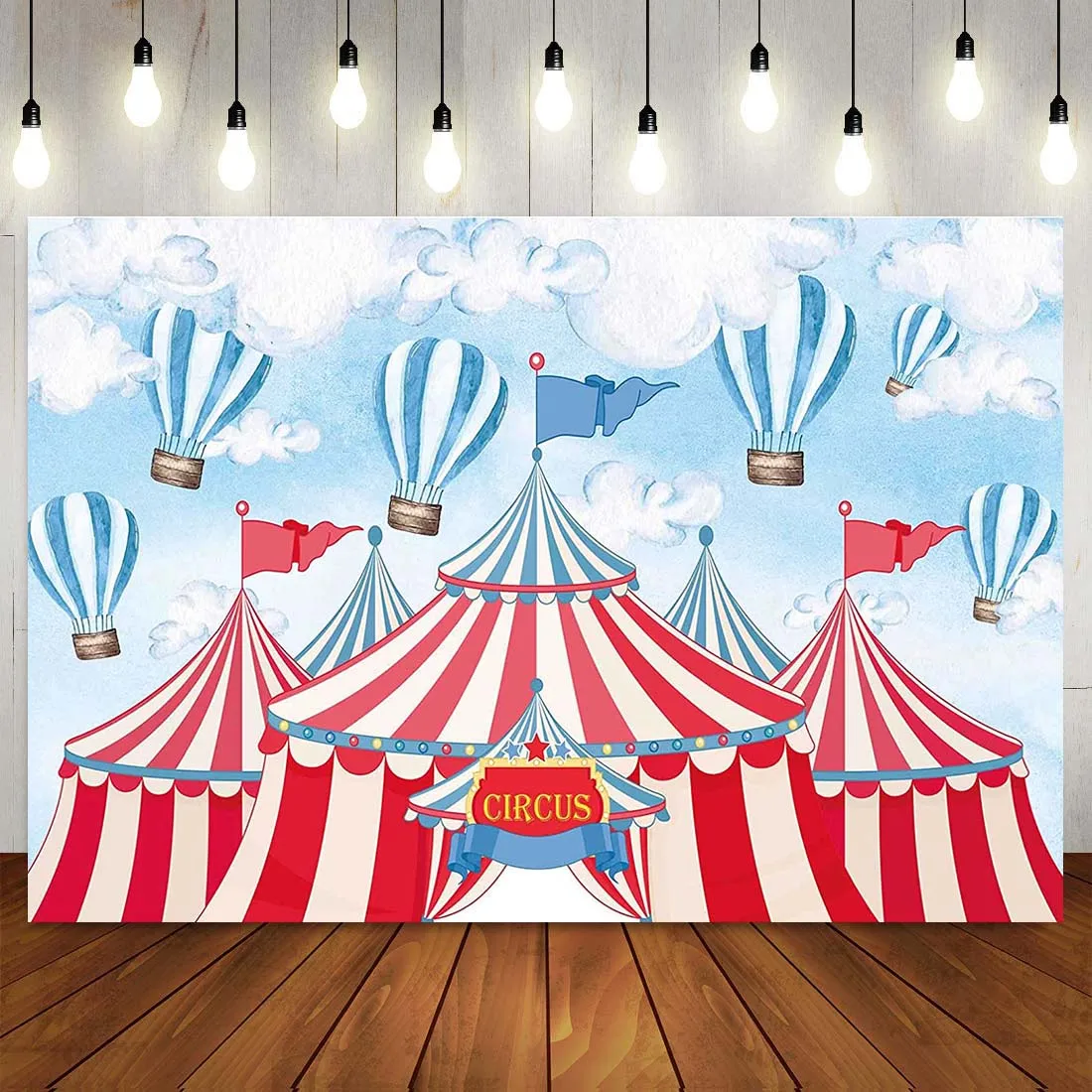 7x5FT Blue Sky Red Circus Theme Photography Backdrop Tent Background Baby Shower 1st 2nd Birthday Party Kids Photo Booth Decor