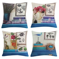 45x45cm retro flower printed bamboo linen sofa cushion cover home bedroom throw pillowcase decor