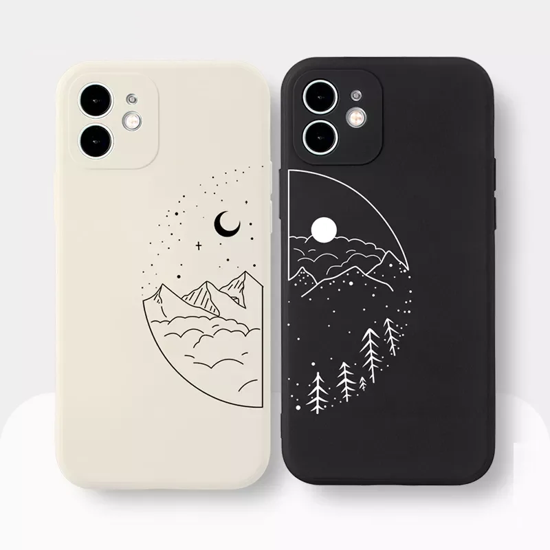 

Cartoon Couple Aesth sun moon Silicone Shockproof Phone Case for Apple iPhone 14 13 12 11 Pro Max X XR Max 8 14 Plus bumper Case