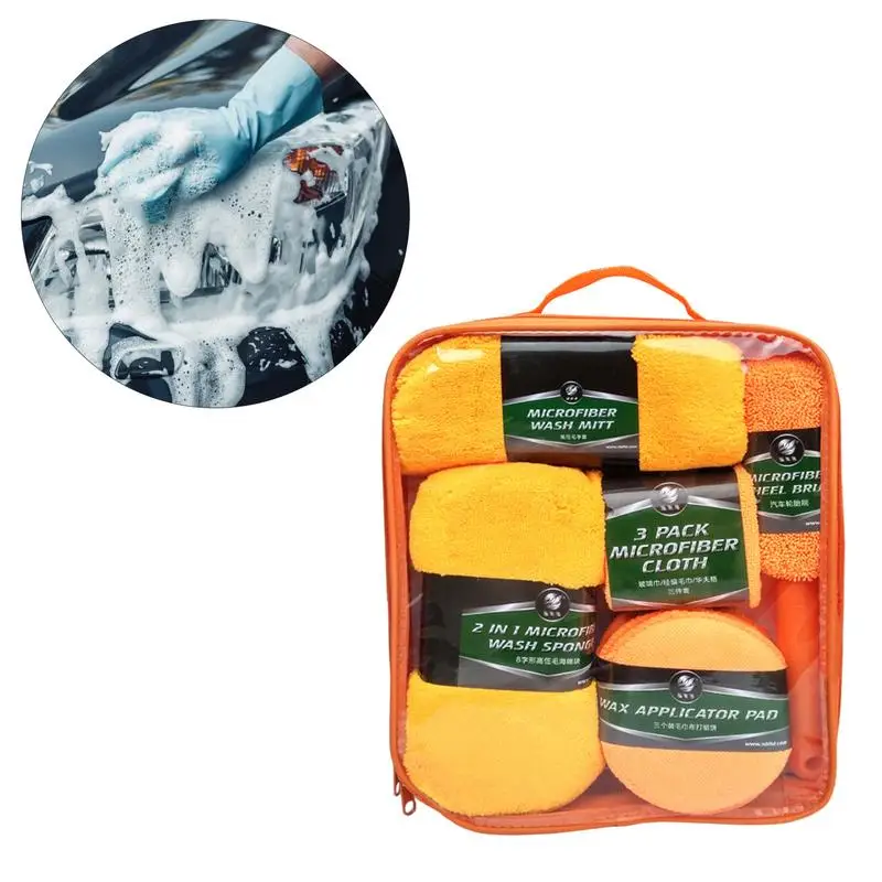 

9pcs/set Car Wash Cleaning Kit Microfiber Cloth Car Detailing Washing Tools Towels Sponge Wash Glove Car Washing Tools