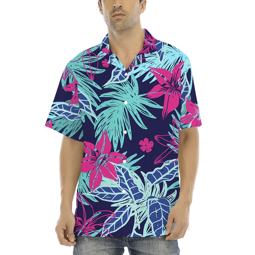

3D digital printing new tropical plant leaf pattern creative 3D short-sleeved summer break loose shirt Harajuku men's clothing