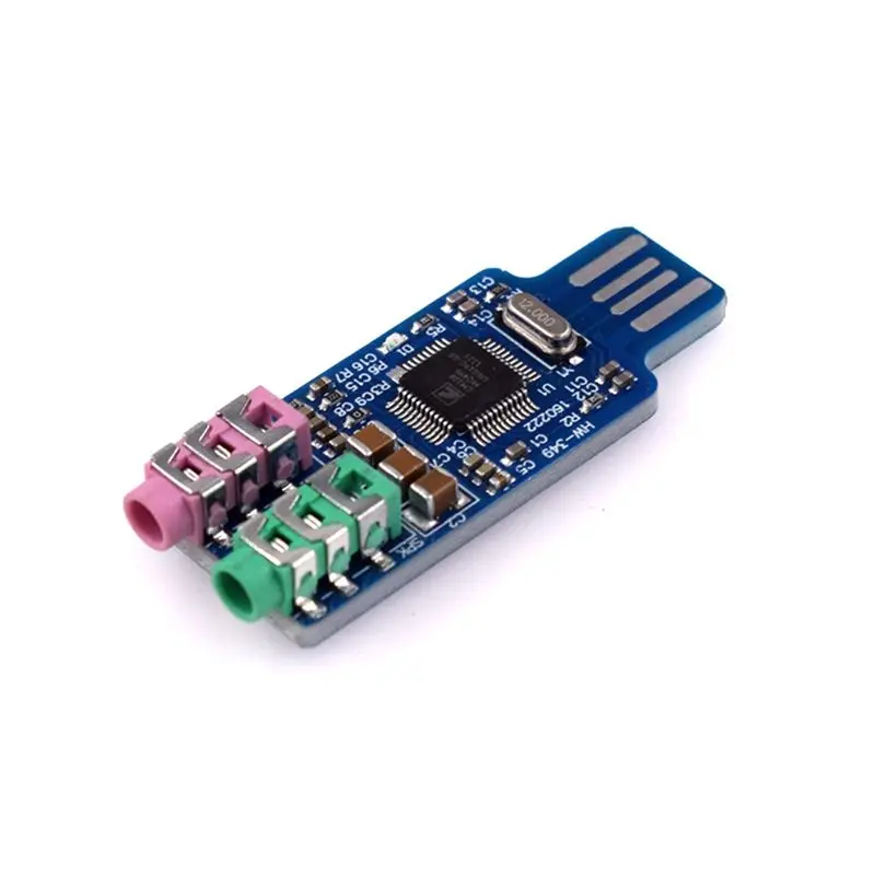 Фото Модуль аудиоинтерфейса USB CM108, 2 шт., внешняя звуковая карта без драйверов, 24-битный ADC/DAC, 3,5-мм стереоразъем I2S №1
