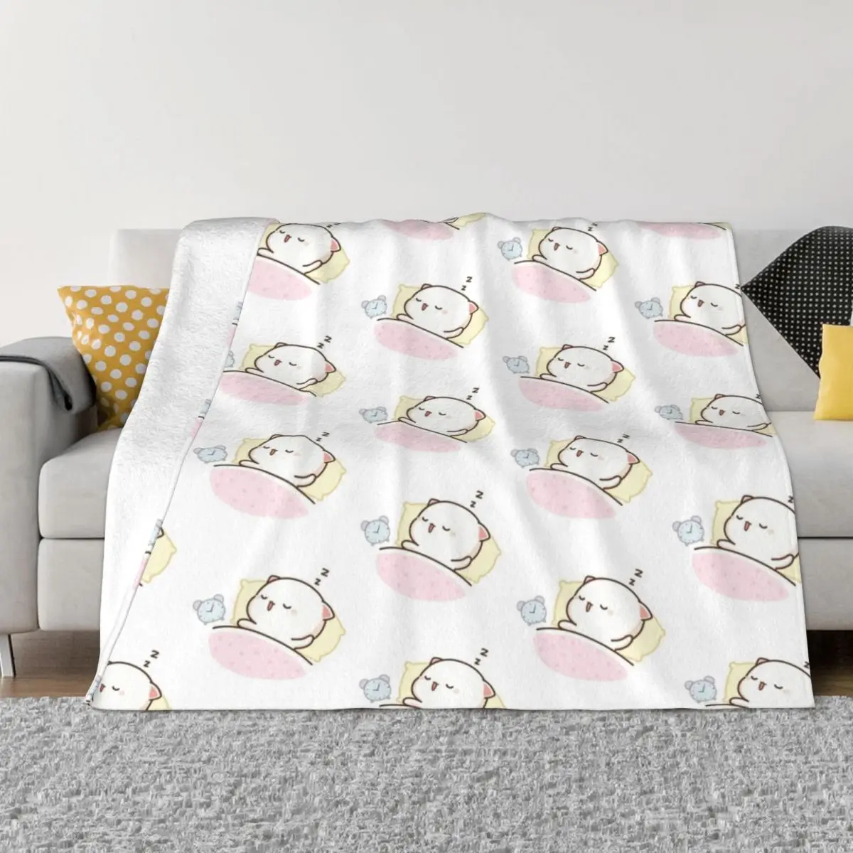 

Peach And Goma Mochi Cat Plaid Blanket Flannel Textile Decor Anime Thin Throw Blanket for Home Bedroom Plush Thin Quilt