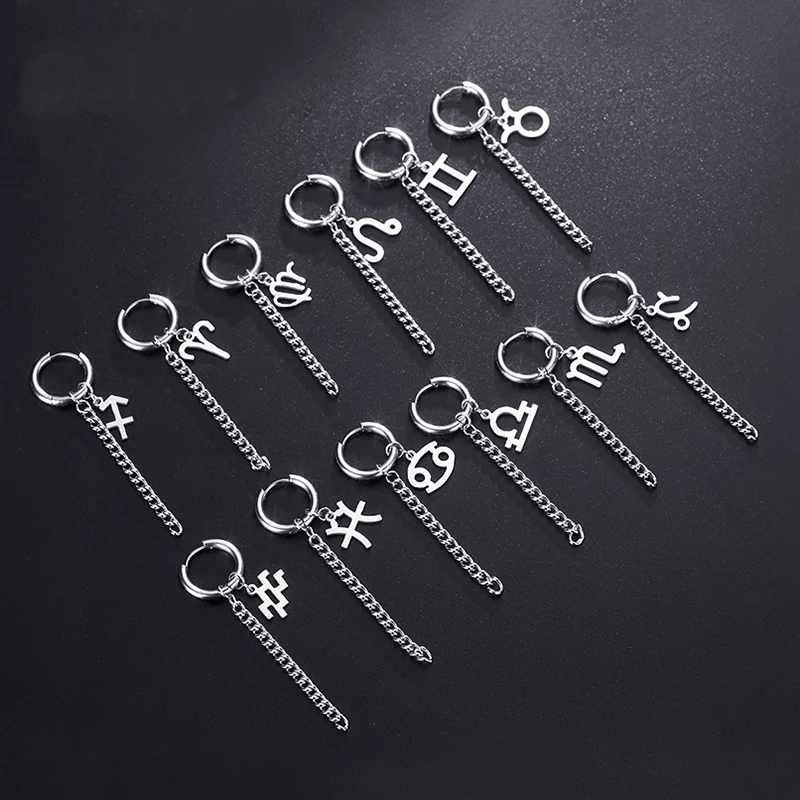 

Хипстерские крутые серьги-кольца из титановой стали с двенадцатью созвездиями для девушек клипсы геометрические панк оптовая продажа унис...