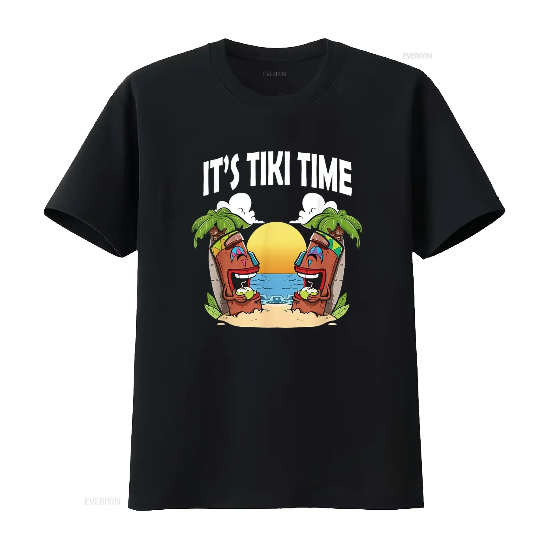 Фото Футболка Тики для мужчин Head It s Time Hawaiian Luau женская винтажная стираная унисекс дышащая растянутая слегка графическая повседневная футболка №1