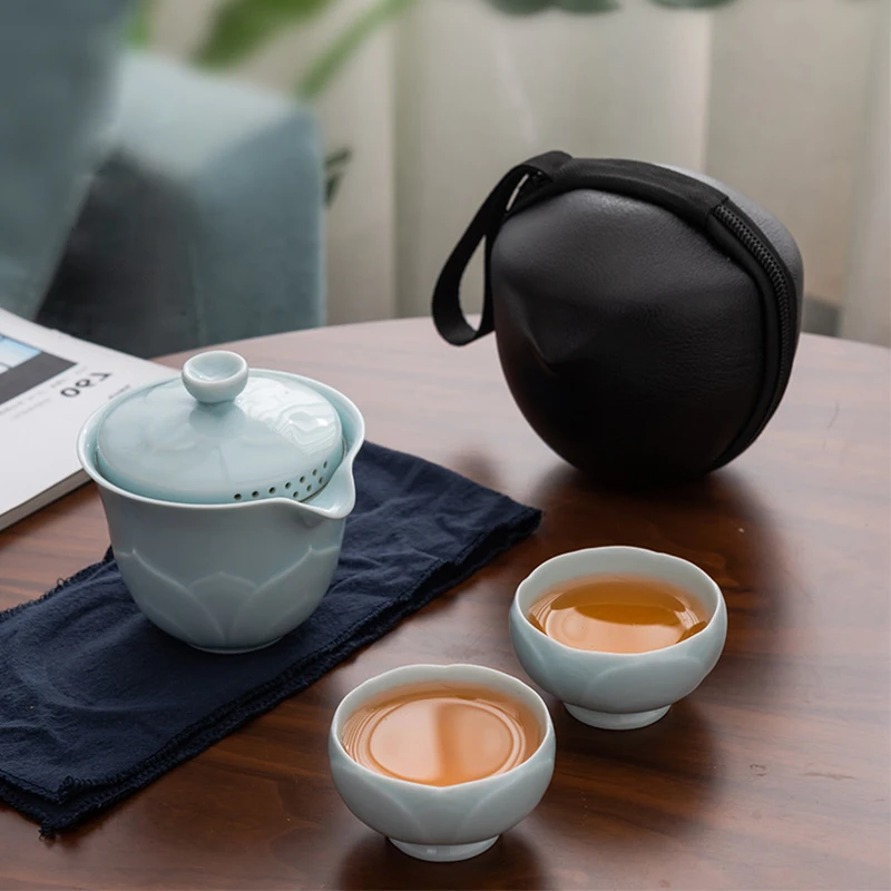 Chinesischen Tragbare Schnelle Tasse Ein Topf Zwei Tassen Tragbare Outdoor Kung Fu Teekanne Tee Tasse Reise Tee-Set Kleine Set gongfu Tee-Set