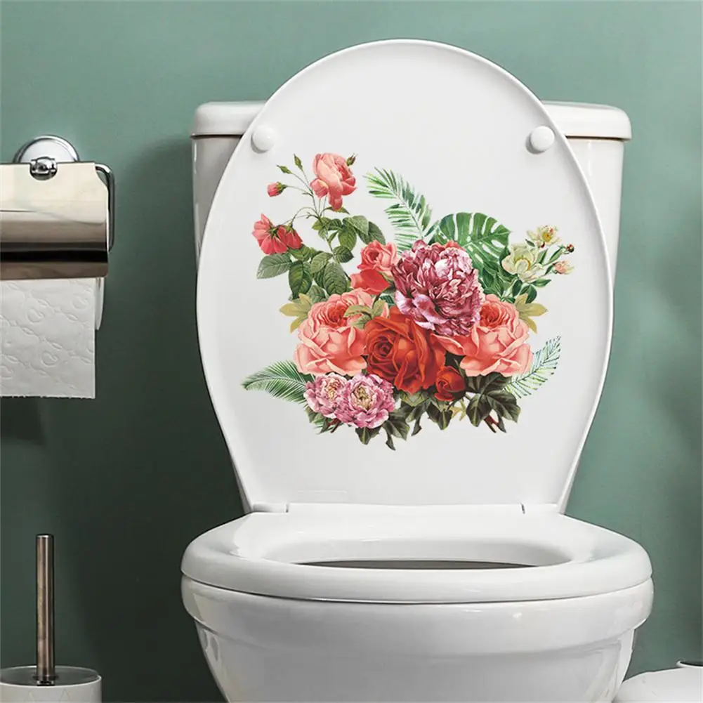 

【 Ready Stock 】Peony Flower Toilet Stickers Self-adhesive Paintings Mural Wall Stickers For Bathroom Bedroom Decor