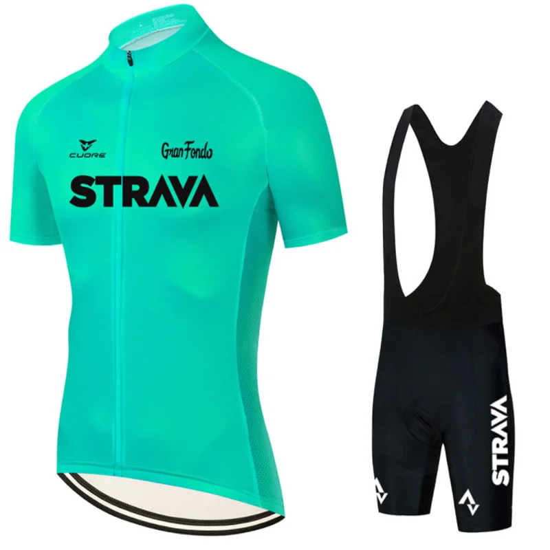 

2022Fluorescent GreenSTRAVA Cycling Jersey Sets Red Bicycle Short Sleeve Cycling Clothing Bike Maillot Cycling Jersey Bib Shorts
