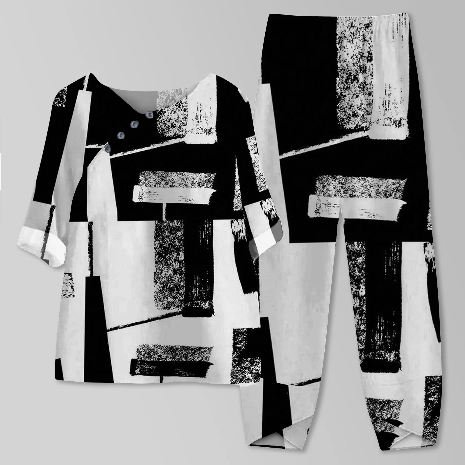 

Amazon burst 2023 spring cross-border new foreign trade women's long-sleeved printed top pants two sets