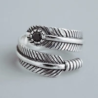 tulx boho retro feather rings for men antique silver color adjustable open finger ring vintage rock punk male jewelry