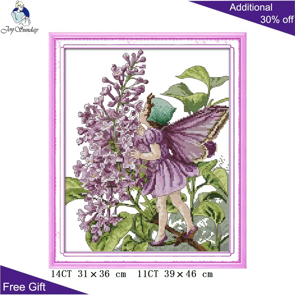 

Joy Sunday R467 14CT 11CT Counted and Stamped Home Decor Lilac Fairy Needlepoints Embroidery Cross Stitch kits