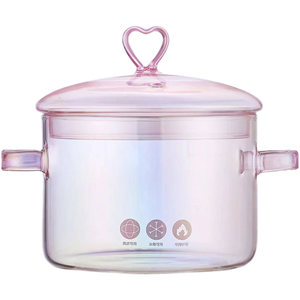 

Pot Cooking Clear Noodle Pots Soup Bowl Instant Lid Saucepan Stew Stove Stock Stovetop Resistant Cookware Handle Vintage Cover