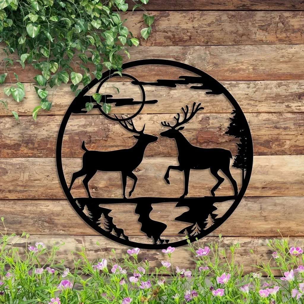 Металлический олень домашнее искусство луна гора настенное украшение гостиная
