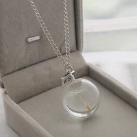 dandelion necklace custom handmade round glass ball oval heart shape natural dried flower wish pendant necklace ladies jewelry