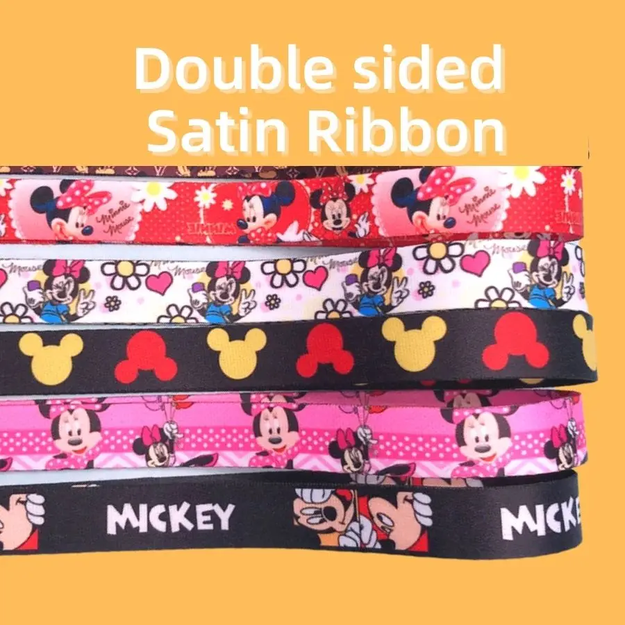 

Атласная шелковая лента Tsum Disney, Микки и Минни Маус, товары для рукоделия, ткань, двухсторонняя лента, шнурок 5 ярдов 15 мм