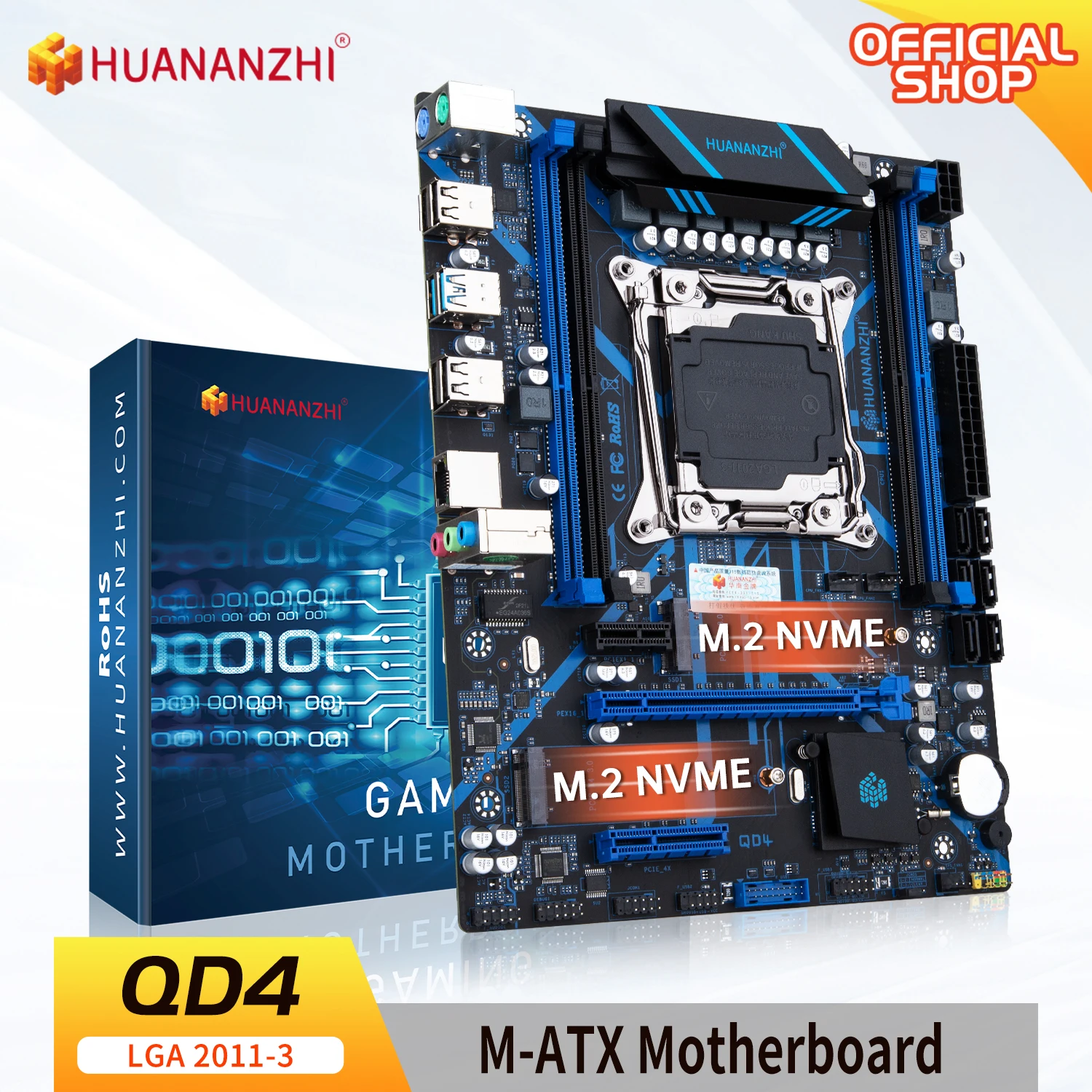 Материнская плата HUANANZHI QD4 LGA 2011-3 Intel XEON E5 V3 V4 все серии DDR4 RECC NON-ECC память NVME USB3.0 SATA -