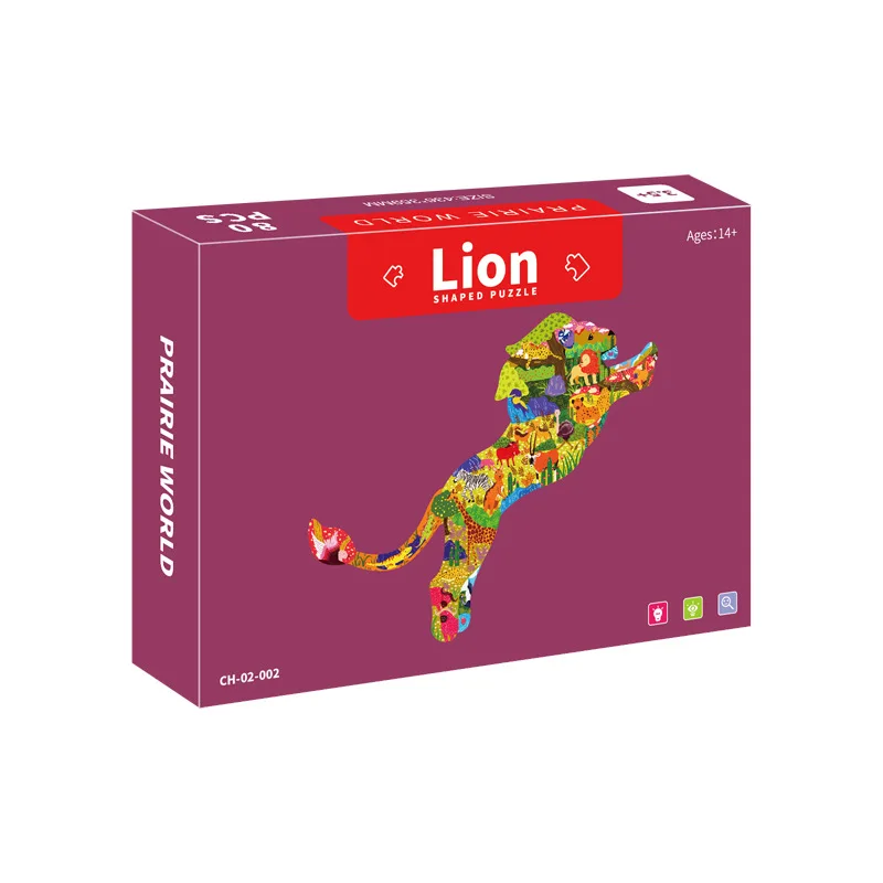 

12 Style Kids Puzzle 100 Pieces Naughty Lion Alien Animal Unique Shaped Paper Jigsaw Game Gift Box Design Montessori Toy Sale