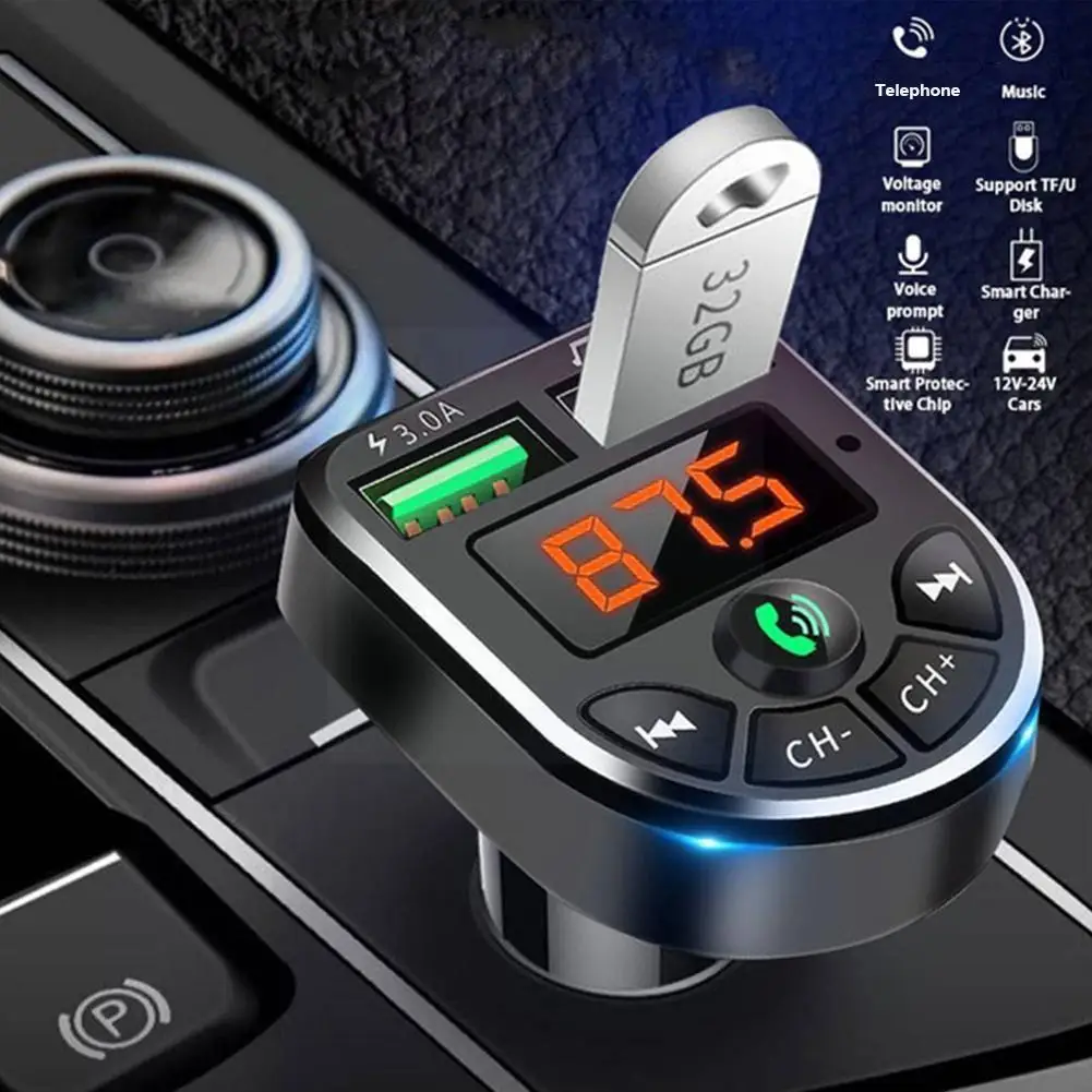 

Беспроводной автомобильный комплект громкой связи Bluetooth 5,0, Fm-передатчик, ЖК-дисплей, Автомобильный приемник, mp3-плеер, зарядное устройство, ...