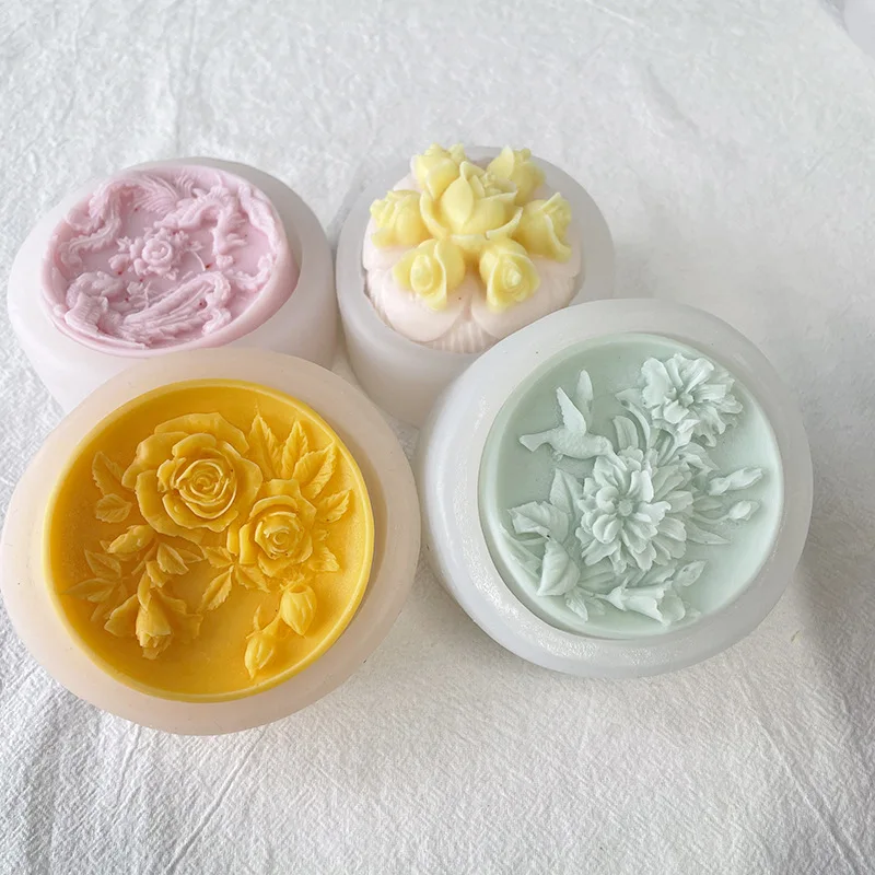 

3D Flowers Rose Mould Barrel Round Mooncake Mold Pastry Hand DIY Tool