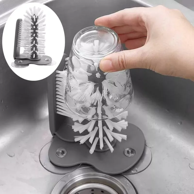 

2 In 1 Drink Mug Wine Suction Cup Kitchen Cleaning Tools Cup Scrubber Glass Cleaner Bottles Brush Sink Kitchen Accessories